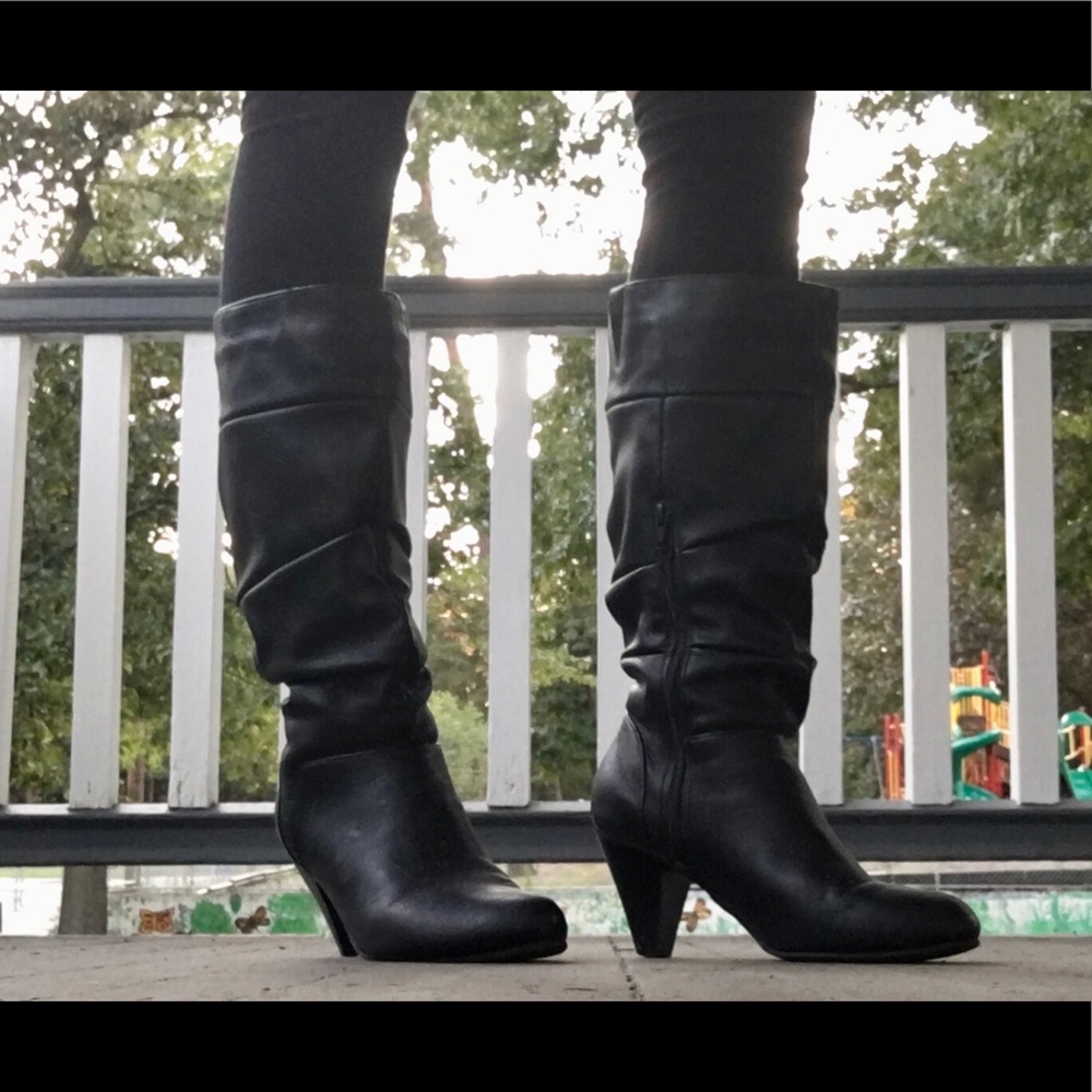 Calf length heeled boots